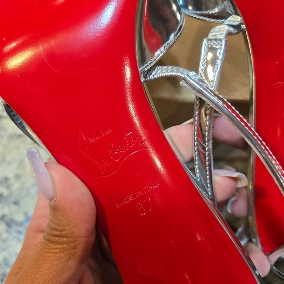 NEW Christian Louboutin Posticha 80mm Metallic Leather Slingback Size 37 - Picture 14 of 15
